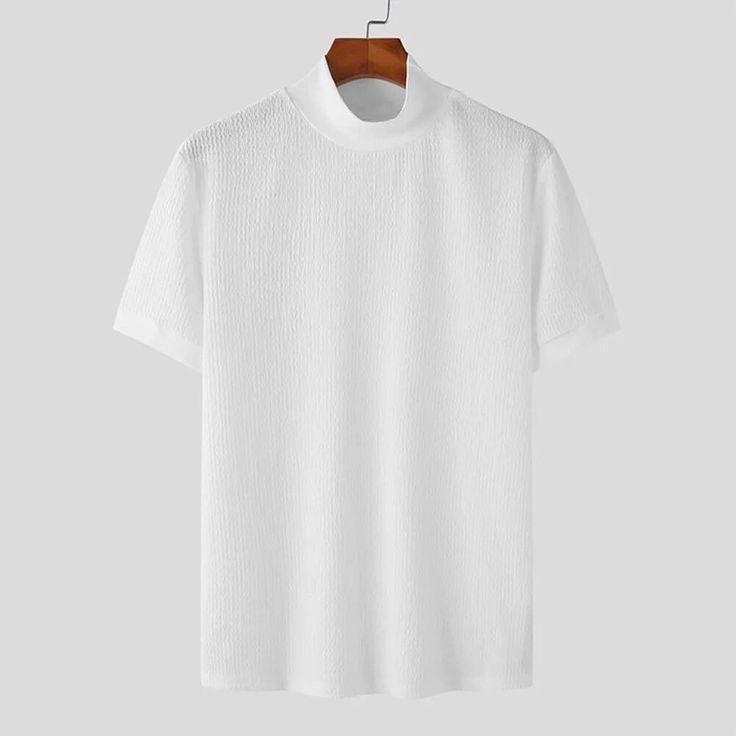 Camiseta de Algodão Gola Alta Manga Curta Branca - Outlier