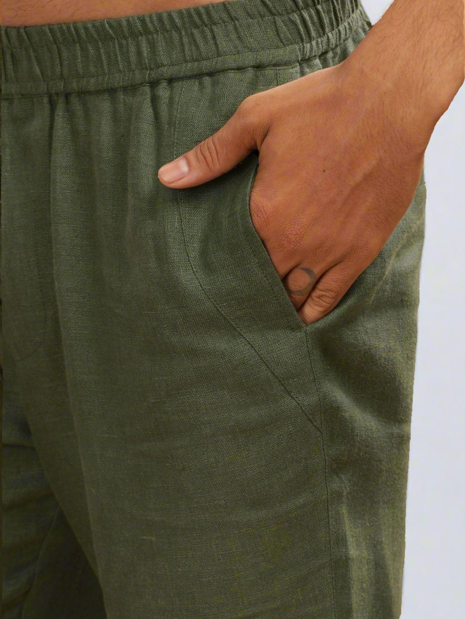 Calça de Linho Elástica Verde Militar - Outlier