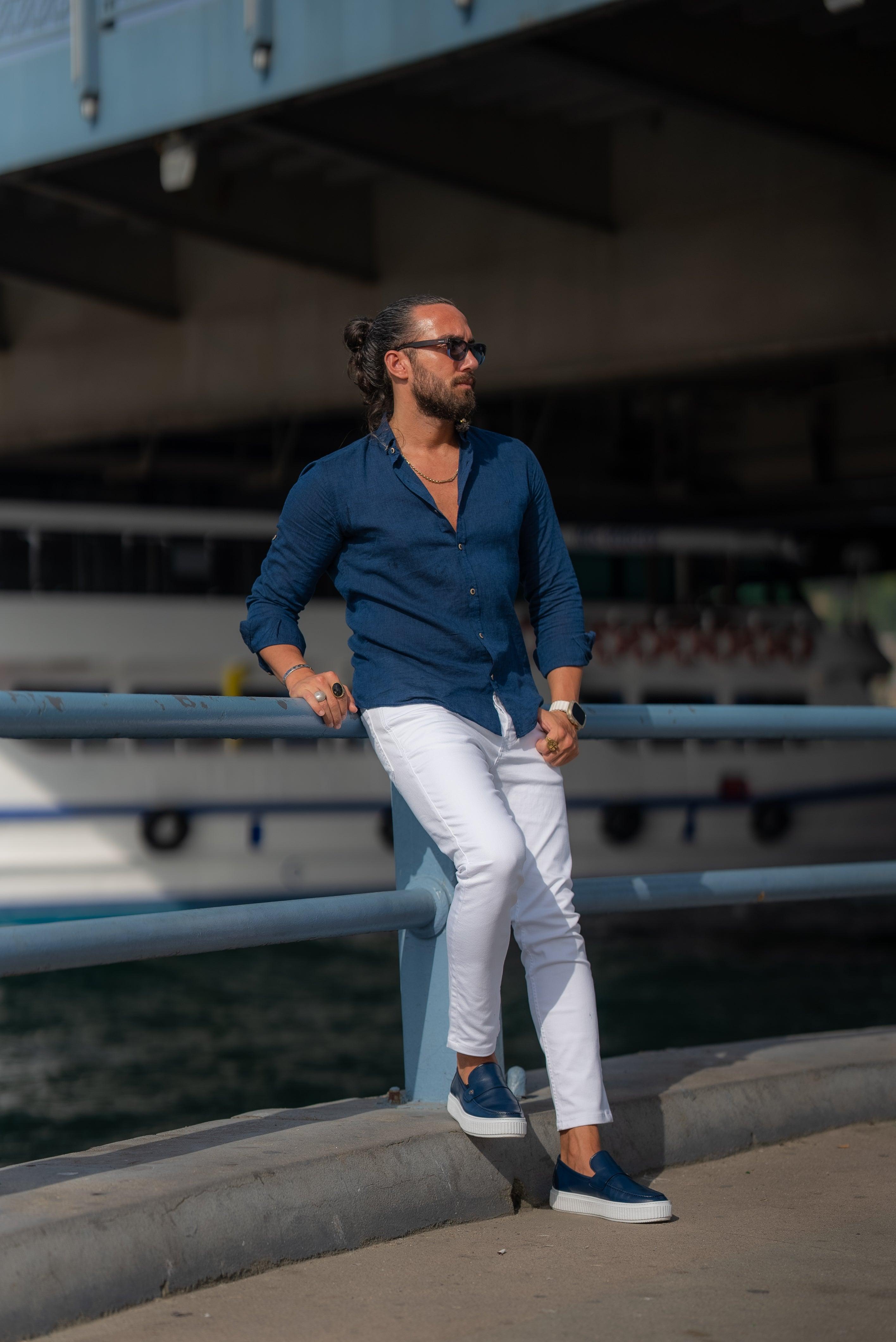 Camisa de Linho Slim Fit Azul - Outlier Legacy